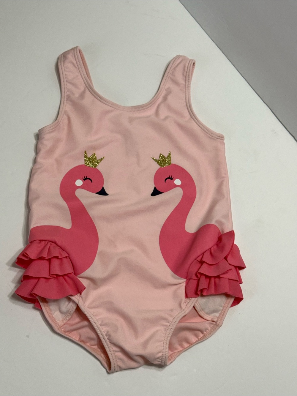 Carters Girls' Pink Swan Ruffle One-Piece Swimsuit - Kids Swim Sz 24 months